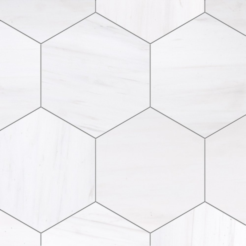 White 8" Honed Hexagon Marble Tile 8"x8"- Checkerboard Collection product shot wall view