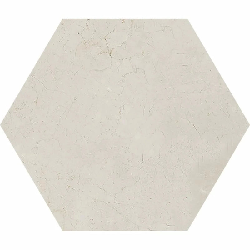 Hexagon Crema Marfil 5 25/32"x5" Polished Marble Waterjet Decos Tile product shot tile view