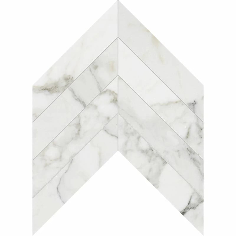 Chevron Calacatta 13"x10" Gold Extra Polished Marble Waterjet Decos Tile product shot tile view