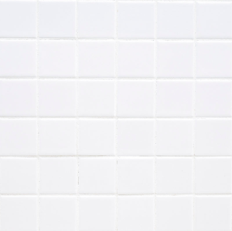 White 12"x12" Matte Porcelain Mesh-Mounted Mosaic Tile product shot wall view