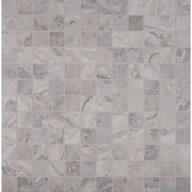 Napa gray 12X12 glazed ceramic mesh mounted mosaic tile NNAPGRA2X2 product shot multiple tiles top view