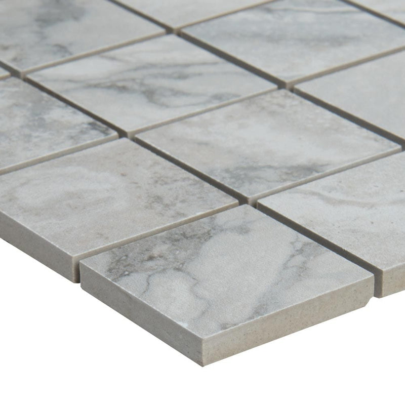 Napa gray 12X12 glazed ceramic mesh mounted mosaic tile NNAPGRA2X2 product shot profile view