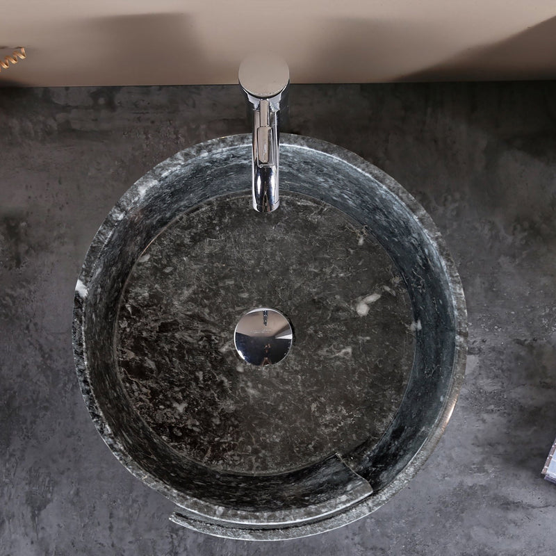 Natural Stone Black Marble Design Above Vanity Bathroom Sink Polished (D)16" (H)6"  installed bathroom top view