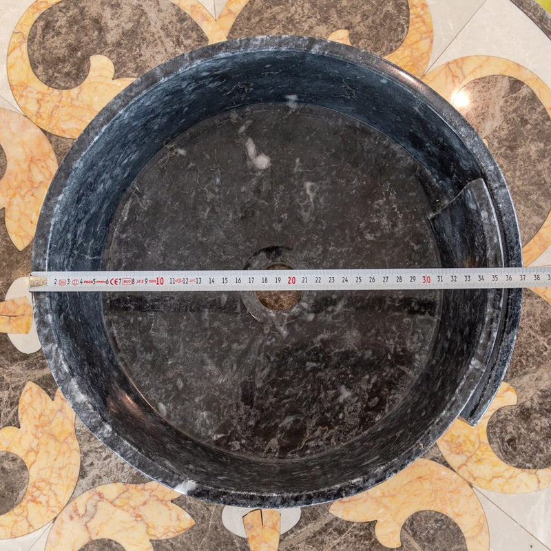 Natural Stone Black Marble Design Above Vanity Bathroom Sink Polished (D)16" (H)6" diameter measure view