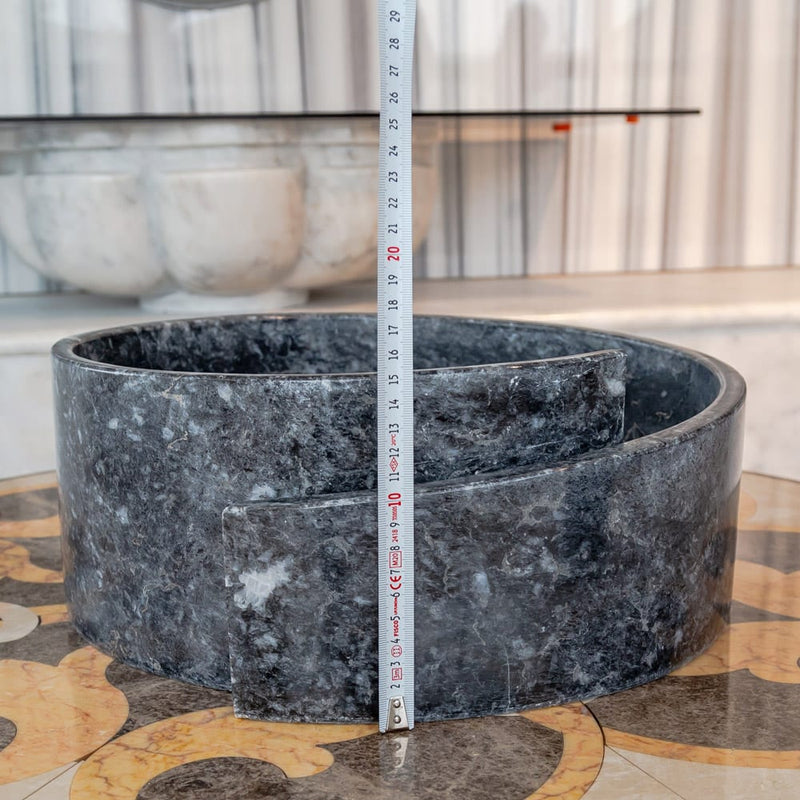 Natural Stone Black Marble Design Above Vanity Bathroom Sink Polished (D)16" (H)6" height measure view