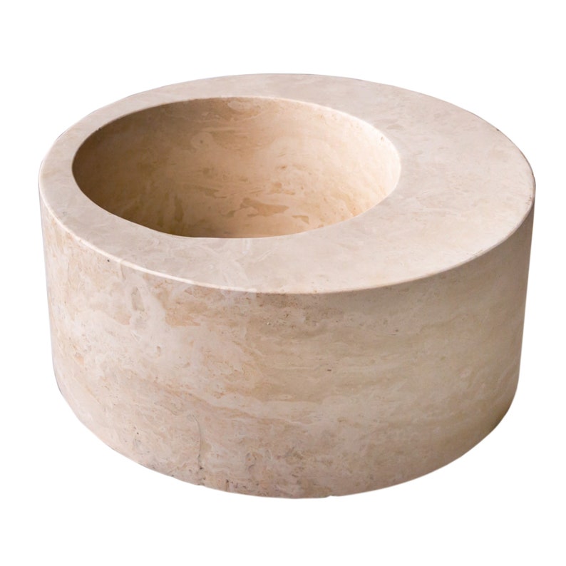 Natural stone light beige travertine round sink honed d18 h8 SPNSLBTS33 product shot angle view