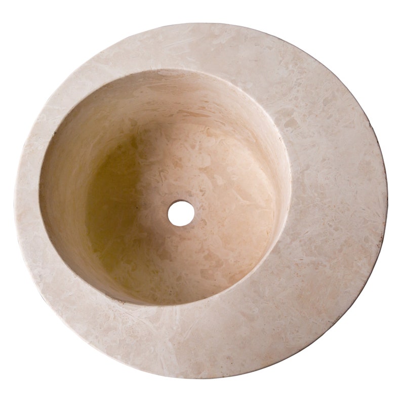 Natural stone light beige travertine round sink honed d18 h8 SPNSLBTS33 product shot profile view