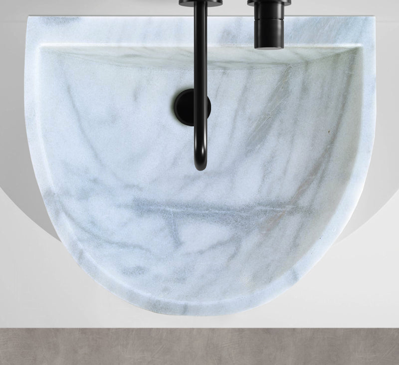 Natural Stone Carrara White Marble Wall-Mount Bathroom Marble Sink (W)24" (L)20" (H)6"