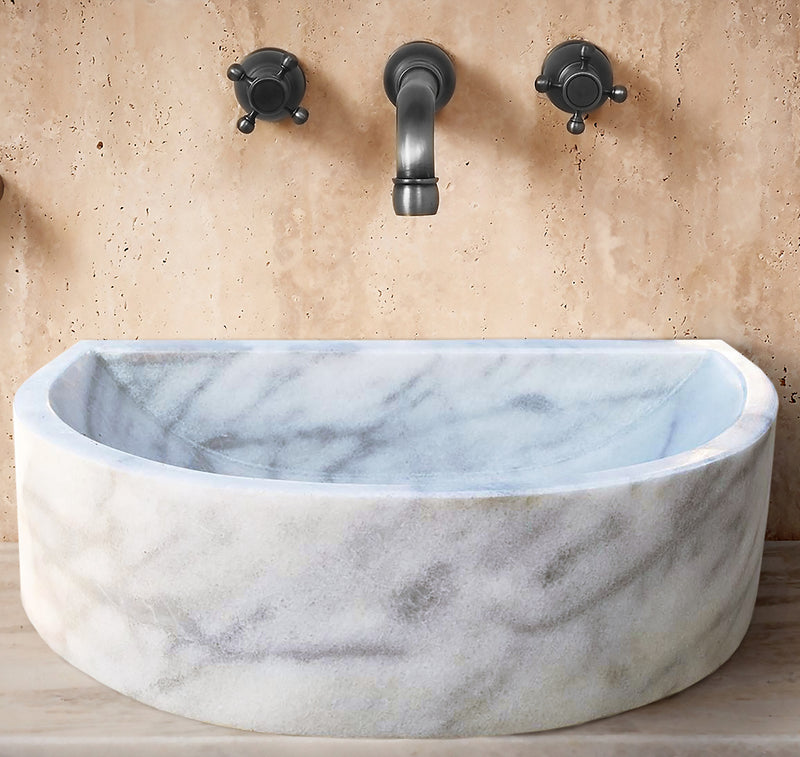 carrara white marble wall mount vessel sink 24 bathroom