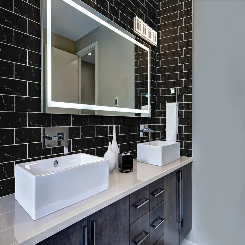 Nero marquina 3x6 matte glass wall tile SMOT-GL-T-NERMAR36 product shot bathroom wall view1