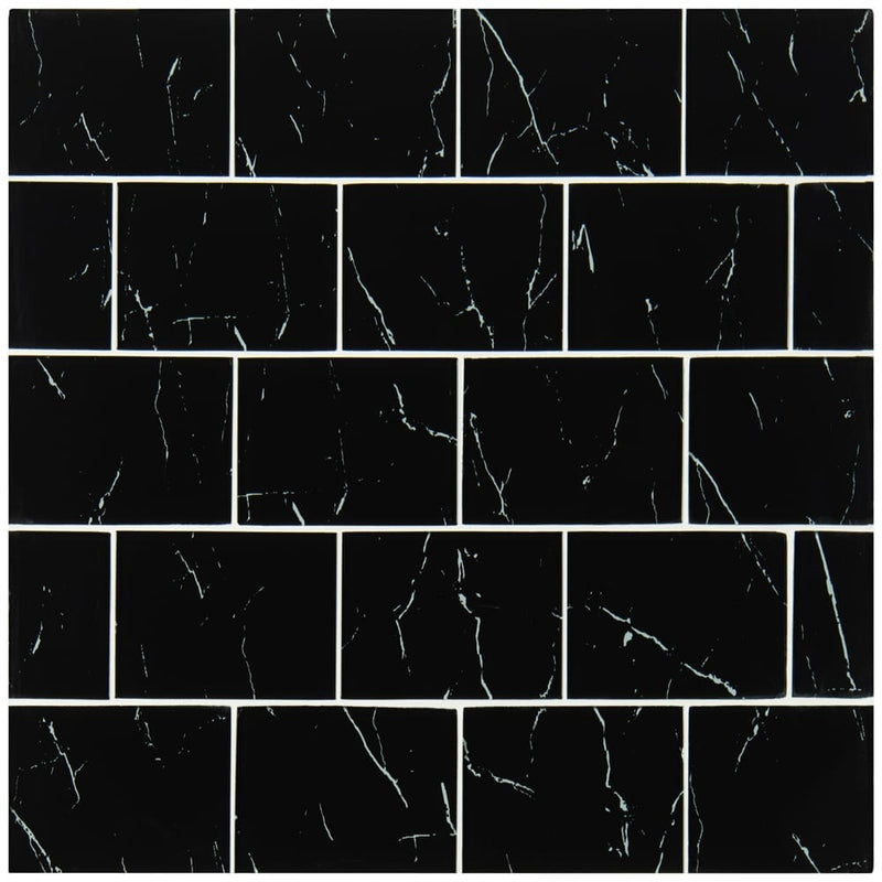 Nero marquina 3x6 matte glass wall tile SMOT-GL-T-NERMAR36 product shot wall view