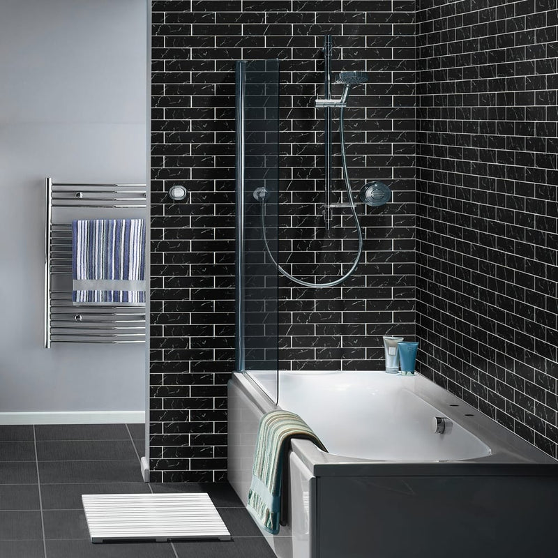 Nero marquina 3x9 matte glass black subway tile SMOT-GL-T-NERMAR39 product shot bathroom wall view