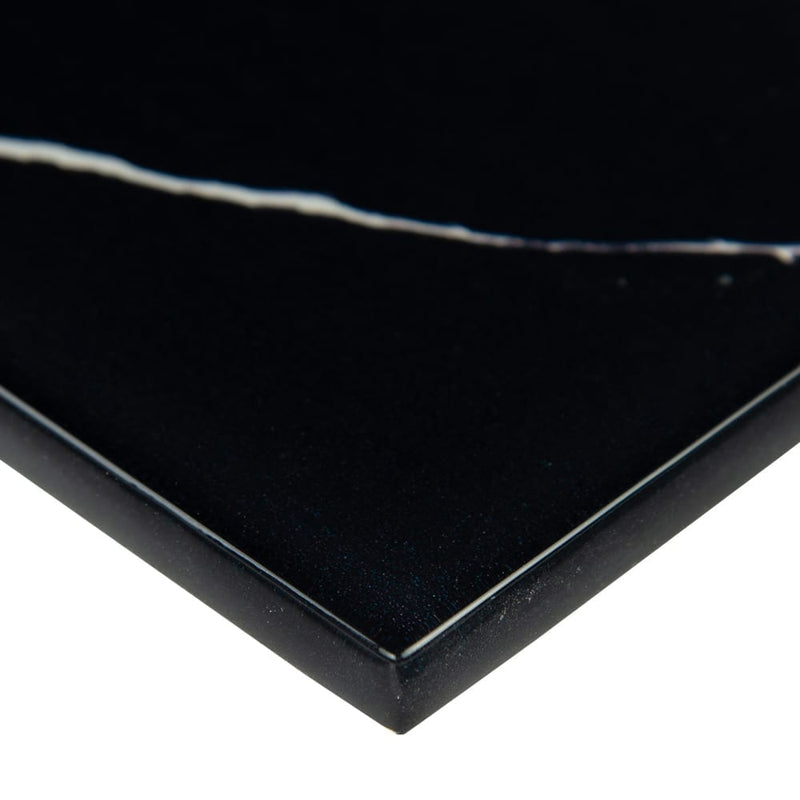Nero marquina 3x9 matte glass black subway tile SMOT-GL-T-NERMAR39 product shot profile view