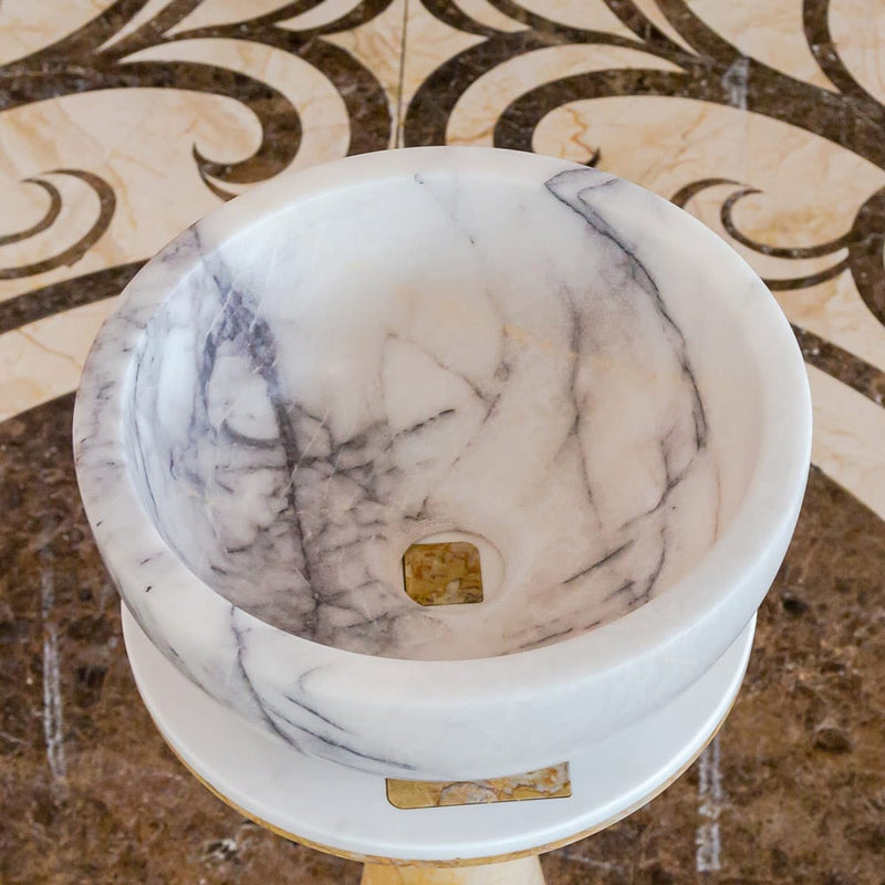 new york white marble round sink NTRVS40 D12 H5 angle view