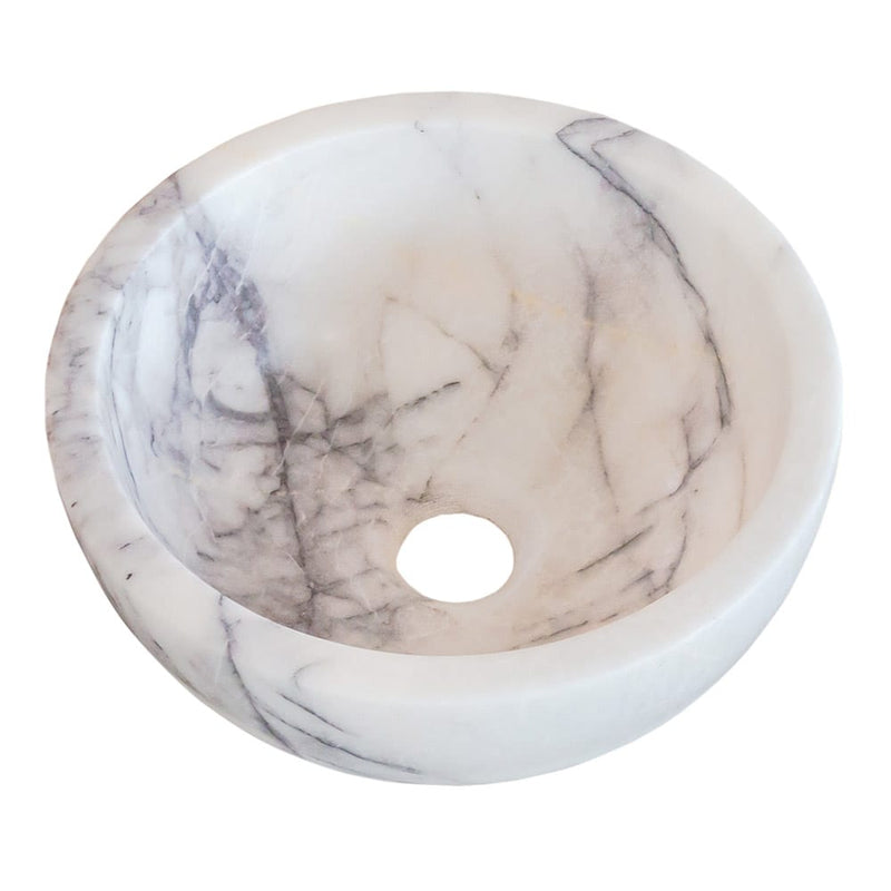New York White Marble Round Bathroom Above Vanity Sink Polished (D)12" (H)5" angle view