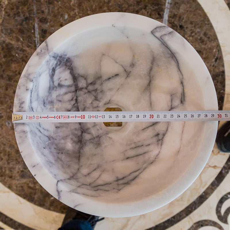 new york white marble round sink NTRVS40 D12 H5 diameter measure view