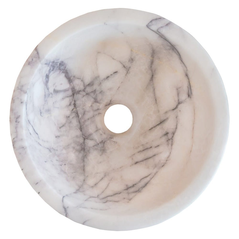 New York White Marble Round Bathroom Above Vanity Sink Polished (D)12" (H)5" top view