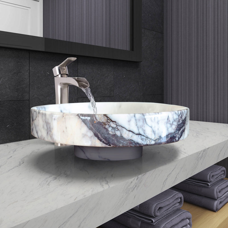 New York Marble Natural Stone Round Above Vanity Bathroom Sink Polished (D)15.5" (H)4.5" installed bathroom above marble vanity