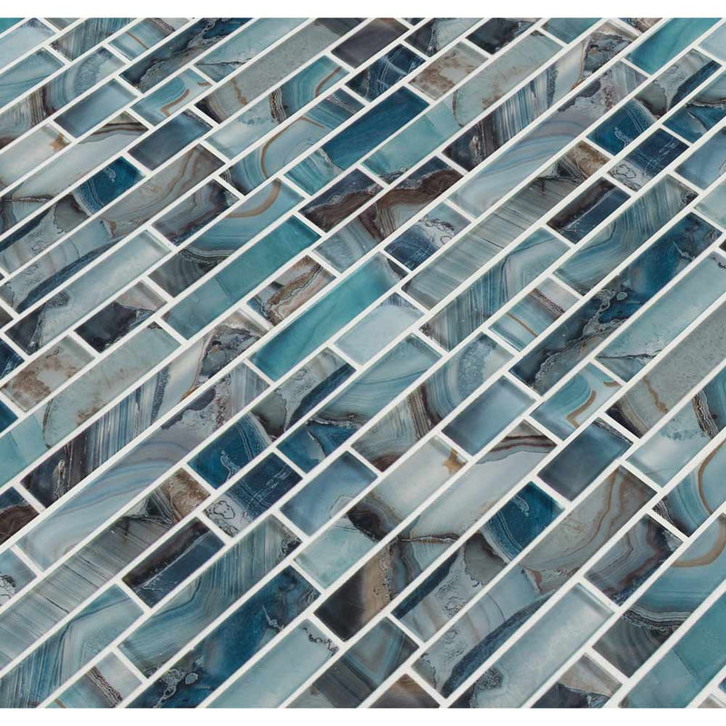 Night sky interlocking 11.88X13.5 glass mesh mounted mosaic tile SMOT-GLSIL-NIGSKY8MM product shot multiple tiles angle view