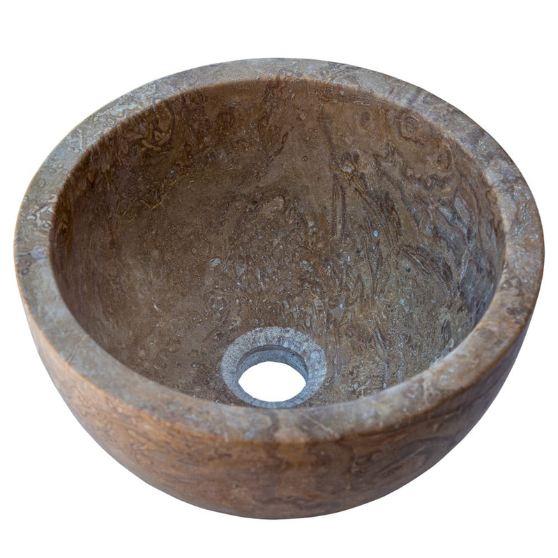 Noce Brown Travertine Natural Stone Round Above Vanity Bathroom Sink (D)12.5" (H)6" angle view