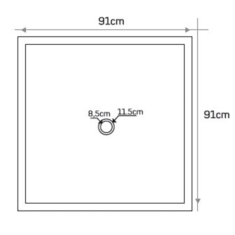 Noce Brown Travertine Square Shower Base Hand-carved from Solid Travertine Block (W)36" (L)36" (H)2" technical drawing metric view