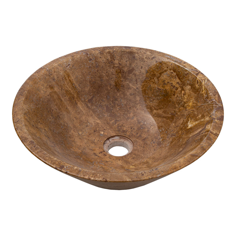 Noce Brown Travertine Powder Room Above Vanity V-Shape Tapered Sink (D)16" (H)6" product shot angle view