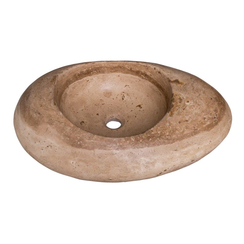Noce travertine natural stone kayak design vessel sink honed and filled l16 w23 h6 SPNTKDS35 prooduct shot angle view