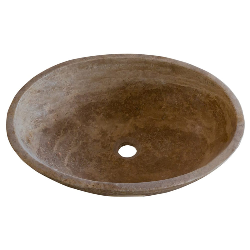 Noce Brown Travertine Natural Stone Oval Above Vanity Bathroom Sink (W)16" (L)21" (H)6" angle view