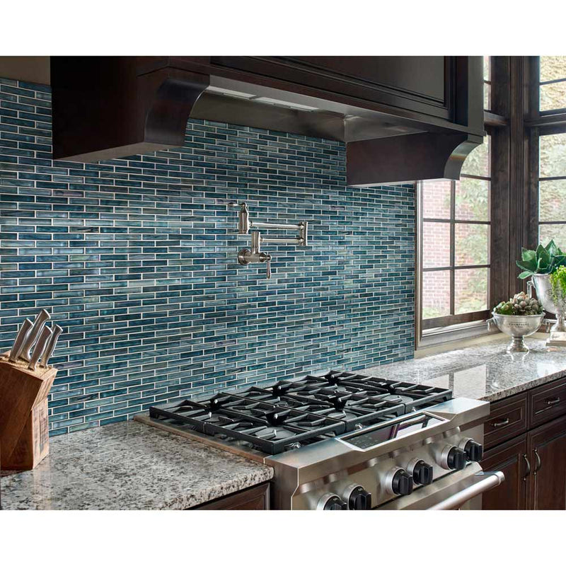 Oasis blast 12X12 blass mesh mounted mosaic tile SMOT-GLSBRK-OABLA6MM product shot kitchen view
