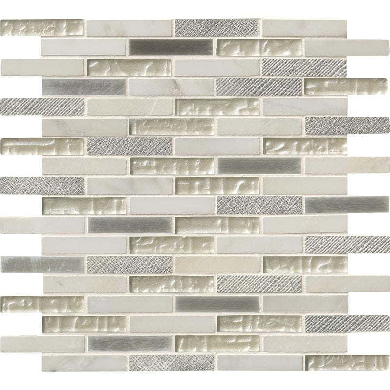 Ocean crest brick 12X12 glass metal stone mesh mounted mosaic wall tile SMOT-SGLSMT-OC8MM product shot multiple tiles close up view