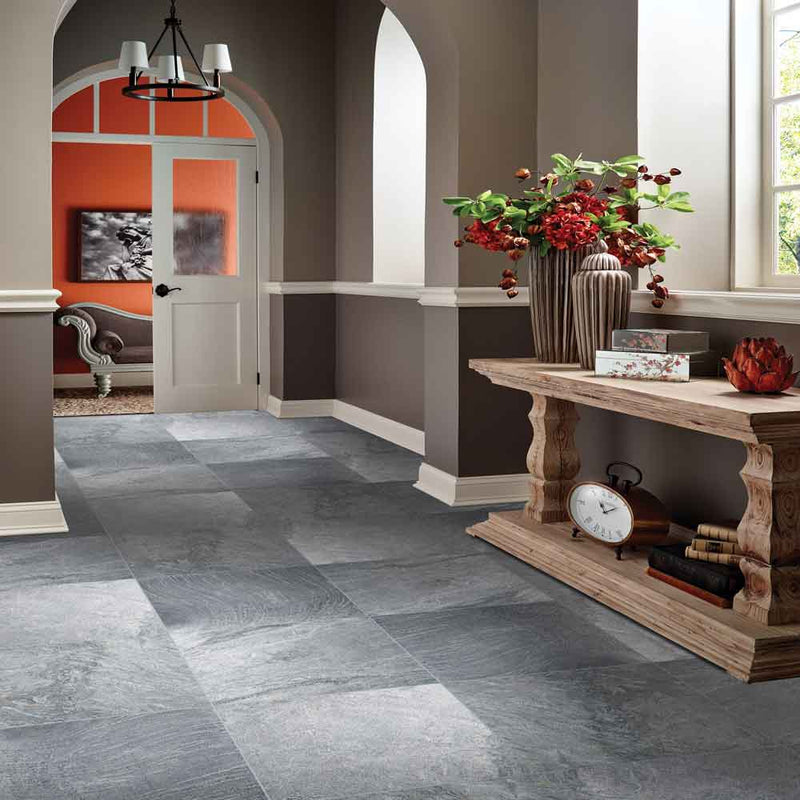 Ostrich grey 16 in x 16 in honed quartzite floor and wall tile SOSTGREY1616HG product shot room view