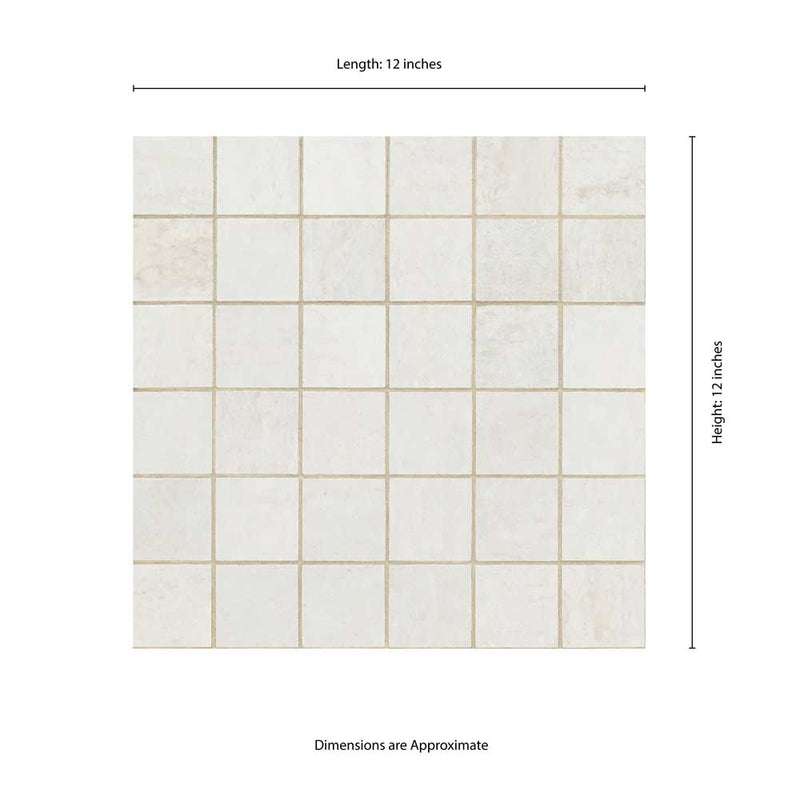 Oxide blanc 12 in x 12 in matte porcelain mosaic tile NOXIBLA2X2 product shot measurement view