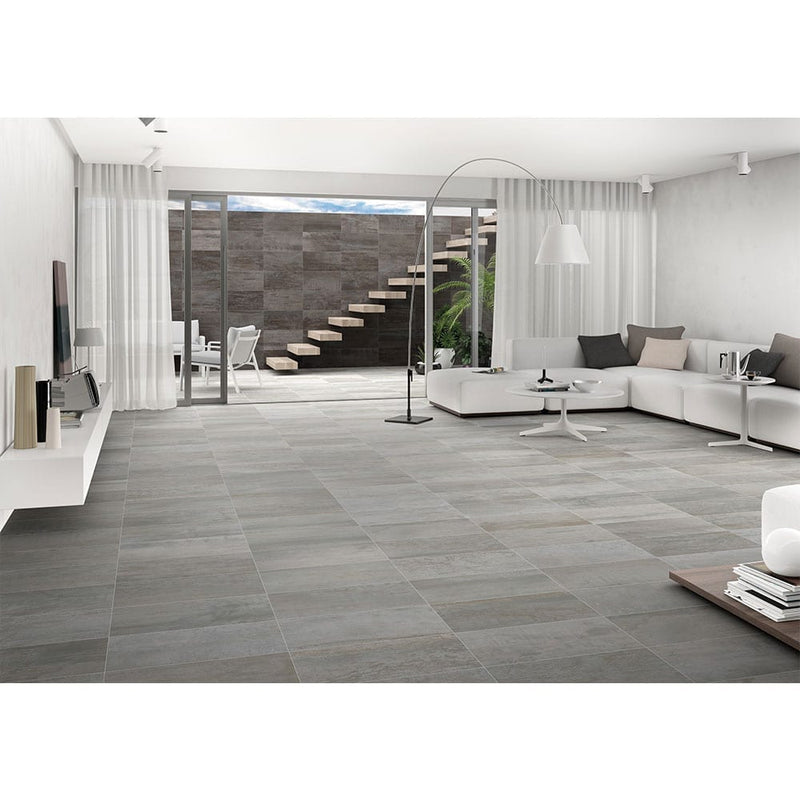 Oxide magnetite 24x48 matte porcelain floor and wall tile NOXIMAG2448 product shot living room view