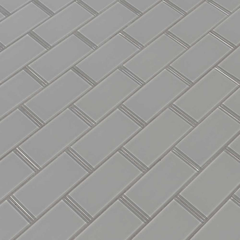 Oyster gray subway 11.88X13.88 glass mesh mounted mosaic tile SMOT GLSST OYGR8MM product shot multiple tiles angle view