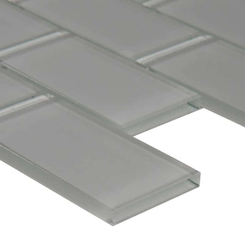 Oyster gray subway 11.88X13.88 glass mesh mounted mosaic tile SMOT GLSST OYGR8MM product shot profile view