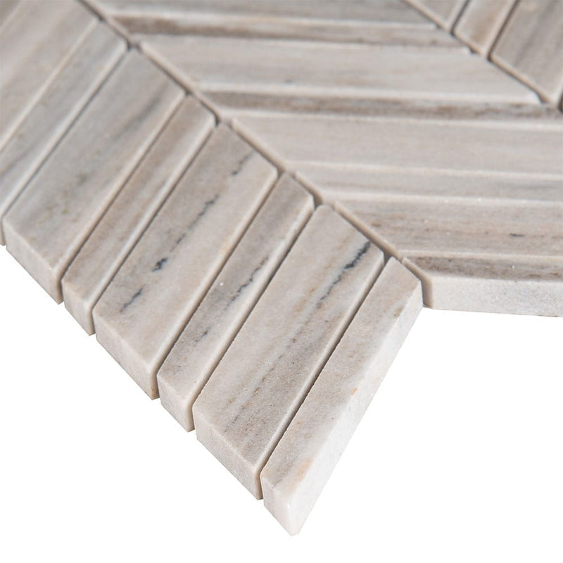 Palisandro chevron 12x12 polished marble mesh mounted mosaic tile SMOT-PALI-CHEVRON10MM product shot profile view