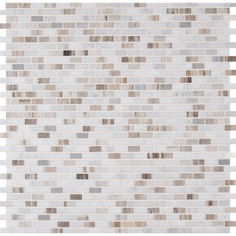 Palisandro mini brick 12x12 polished marble mesh mounted mosaic tile SMOT-PALI-MB10MM product shot multiple tiles top view