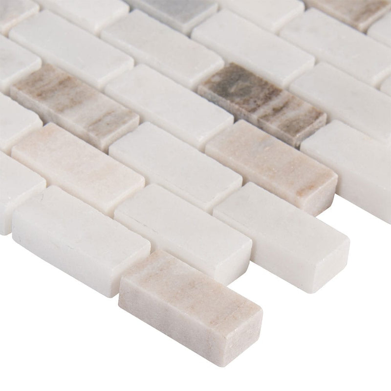 Palisandro mini brick 12x12 polished marble mesh mounted mosaic tileSMOT-PALI-MB10MM product shot profile view