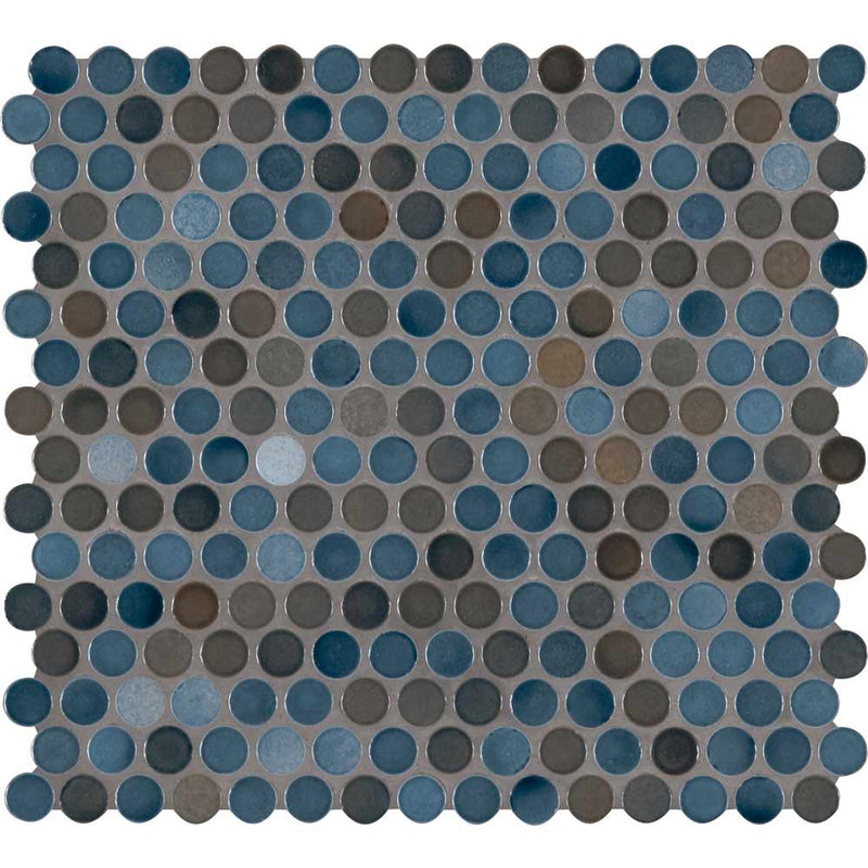 Penny round azul 11.5X12.63 porcelain mesh mounted mosaic tile SMOT-PT-PENRD-AZUL product shot multiple tiles close up view