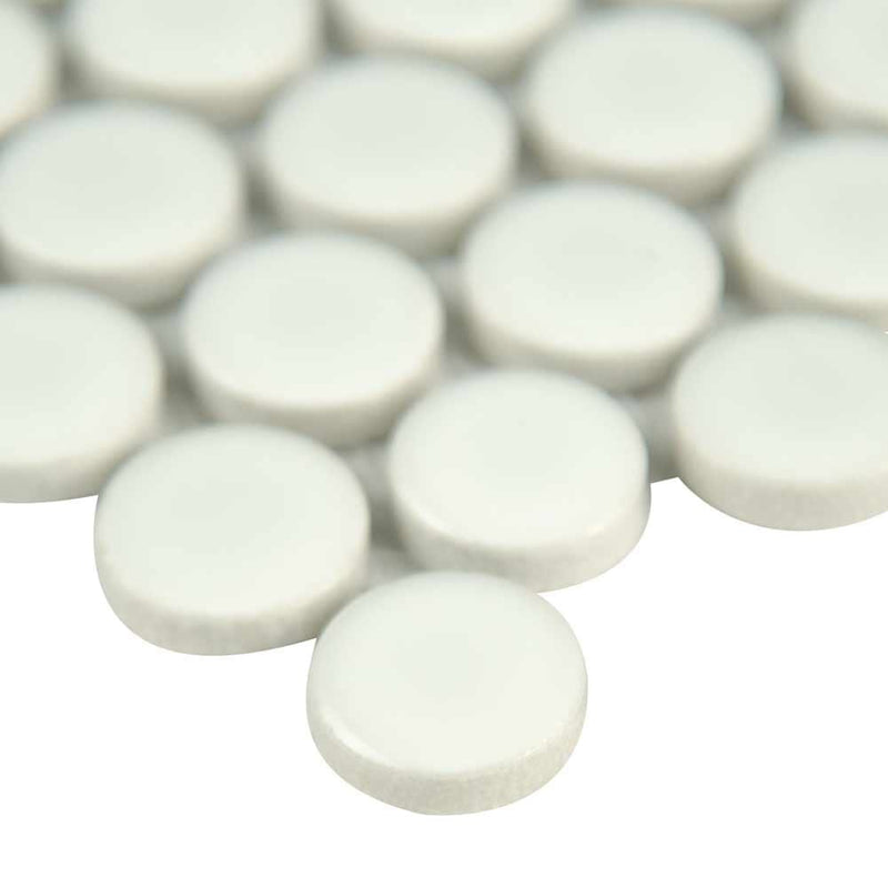 Penny round bianco 11.5X11.63 ceramic mesh mounted mosaic tile SMOT-PT-PENRD-BIA product shot profile view