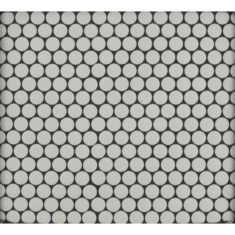 Penny round bianco 11.5X11.63 matte porcelain mesh mounted mosaic tile SMOT-PT-PENRD-BIAM product shot multiple tiles close up view