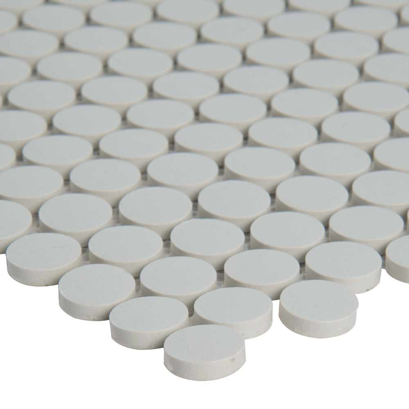 Penny round bianco 11.5X11.63 matte porcelain mesh mounted mosaic tile SMOT-PT-PENRD-BIAM product shot profile view