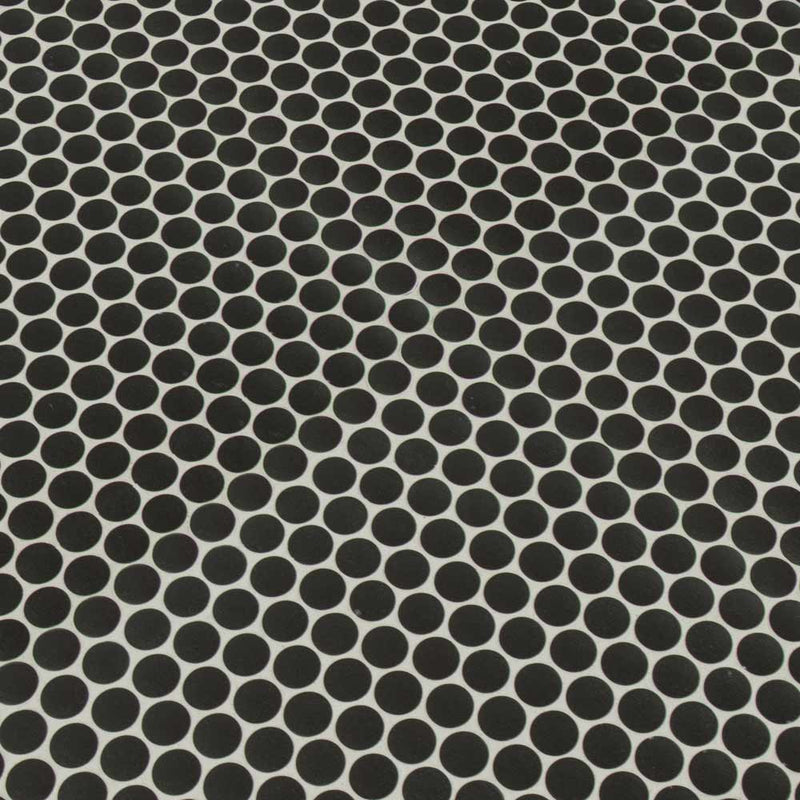 Penny round nero 11.25X12.63 porcelain mesh mounted mosaic tile SMOT-PT-PENRD-NEROM product shot multiple tiles angle view