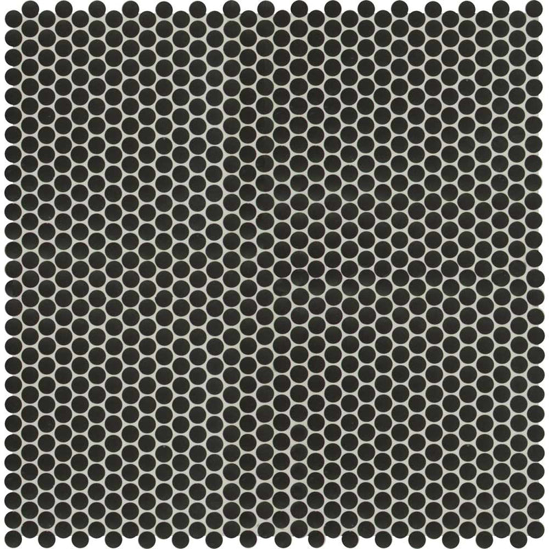 Penny round nero 11.25X12.63 porcelain mesh mounted mosaic tile SMOT-PT-PENRD-NEROM product shot multiple tiles top view