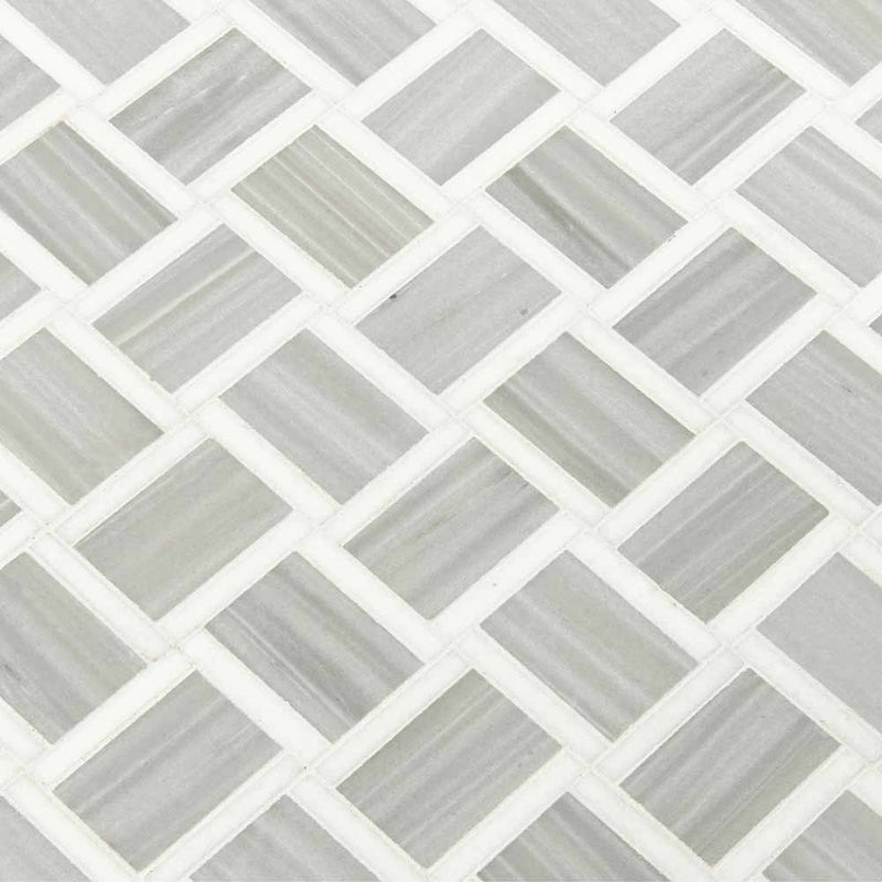 Peoria pattern 12X12 polished marble mesh mounted mosaic tile SMOT-PEORIA-POL product shot multiple tiles angle view