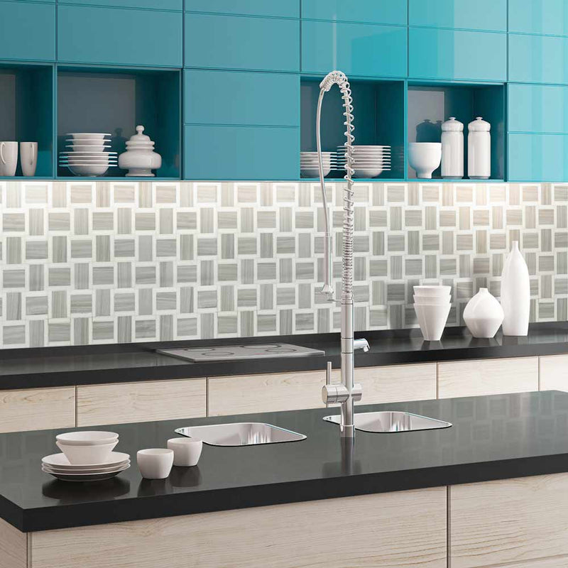 Peoria Pattern 12in.x12in. Polished Marble Mesh Mounted Mosaic Tile SMOT-PEORIA-POL kitchen view