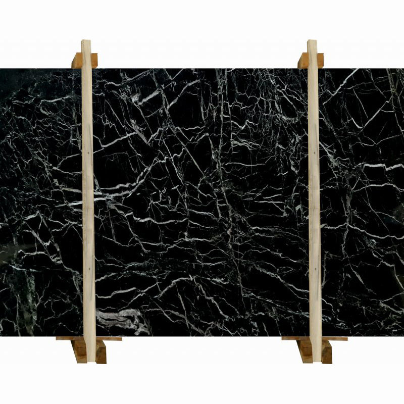 Petroleum green marble slabs polished 2cm packed on wooden bundles product shot