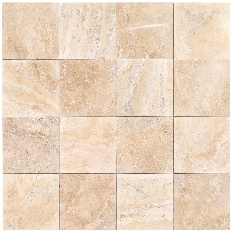 Philly travertine tile 12x12 honed filled PHL18x18HF product shot 16 tiles top view