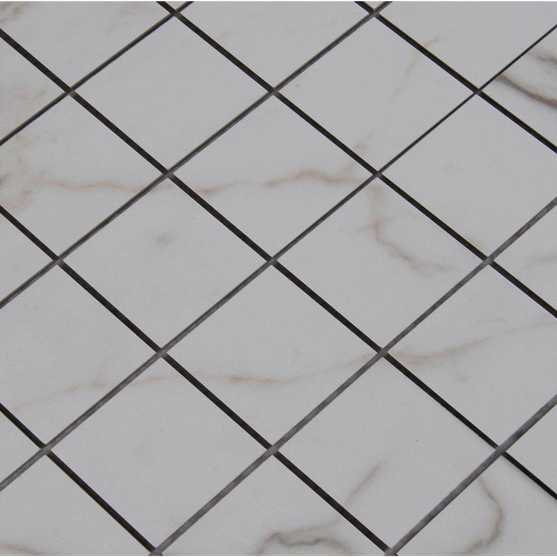 Pietra calcatta 12X12 clazed porcelain mesh mounted mosaic tile NCAL2X2-N product shot multiple tiles angle view
