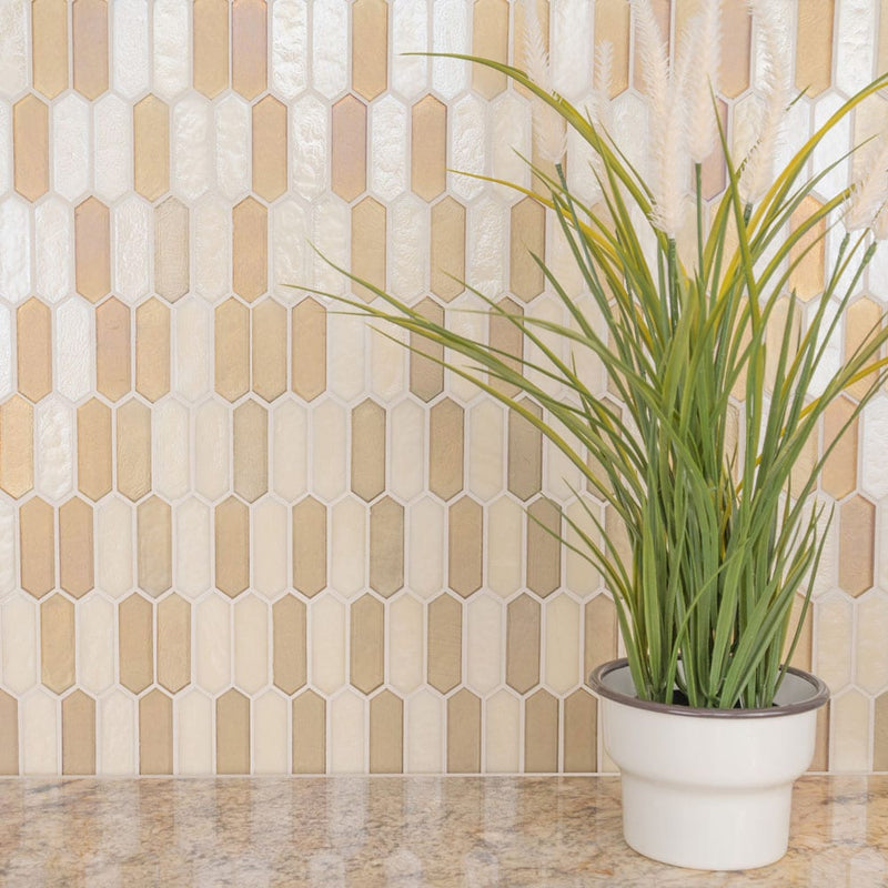 Pixie gold 9.82" x 11.5" paper face glass mosaic wall tile SMOT-GLSPK-PIXGLD6MM product shot room view